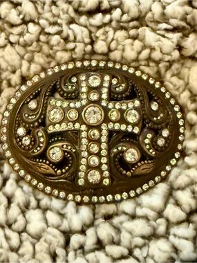 Gold Rhinestone Cross Medallion Belt Buckle- 2.5” x 3.5”